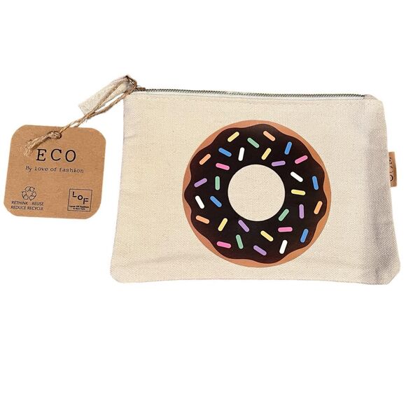 Eco Zipper Pouch Stylish Printed Traveler Organizer Cosmetic Small Makeup Donut - Picture 1 of 5